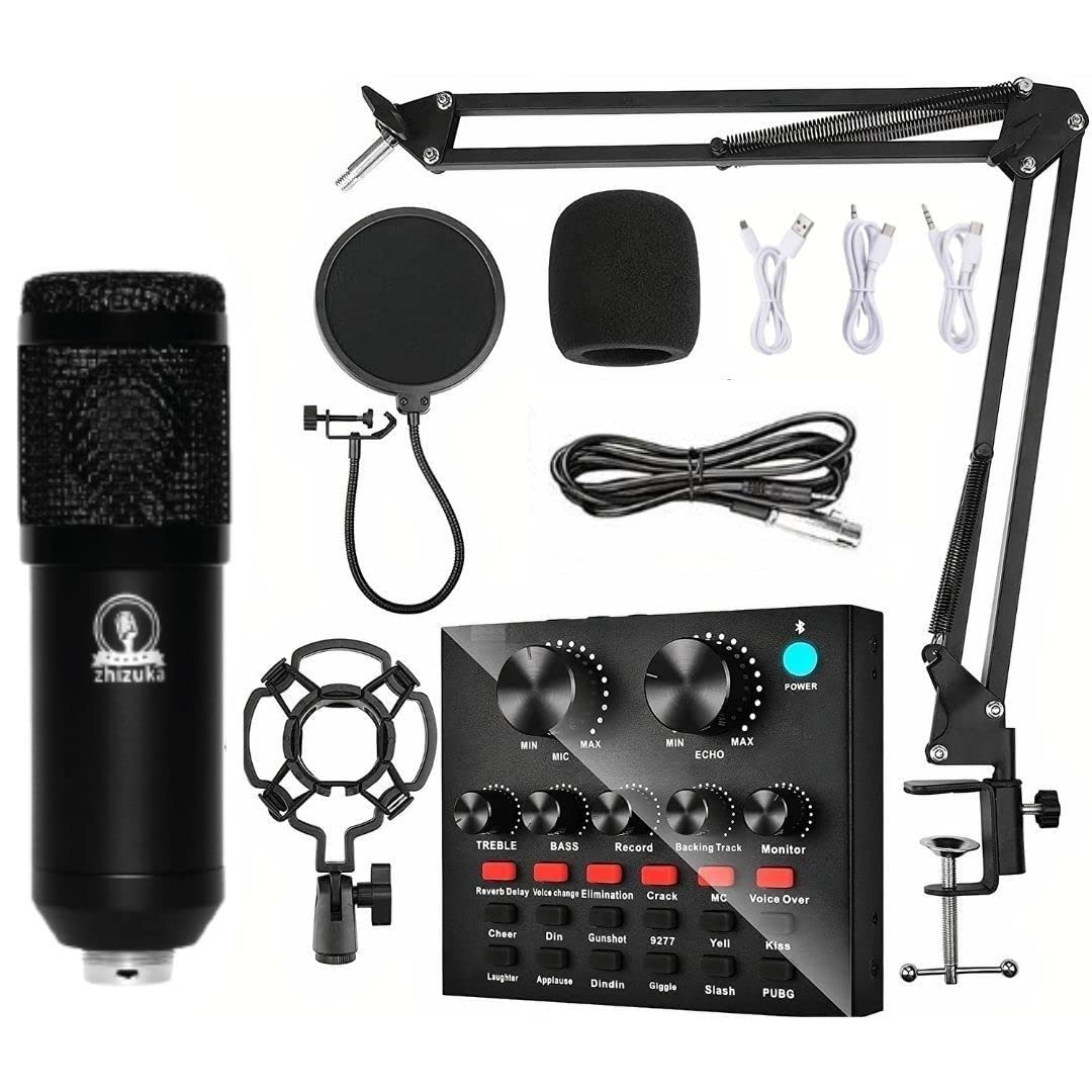 ZHIZUKA Condenser Microphone Set V8 Sound Card Mixer Amplifier Voice Changer Audio Interface | Singing Smule Live Streaming