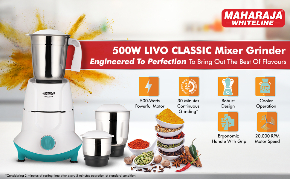 Maharaja Whiteline Mixer Grinder Livo Classic SPN-FOR1