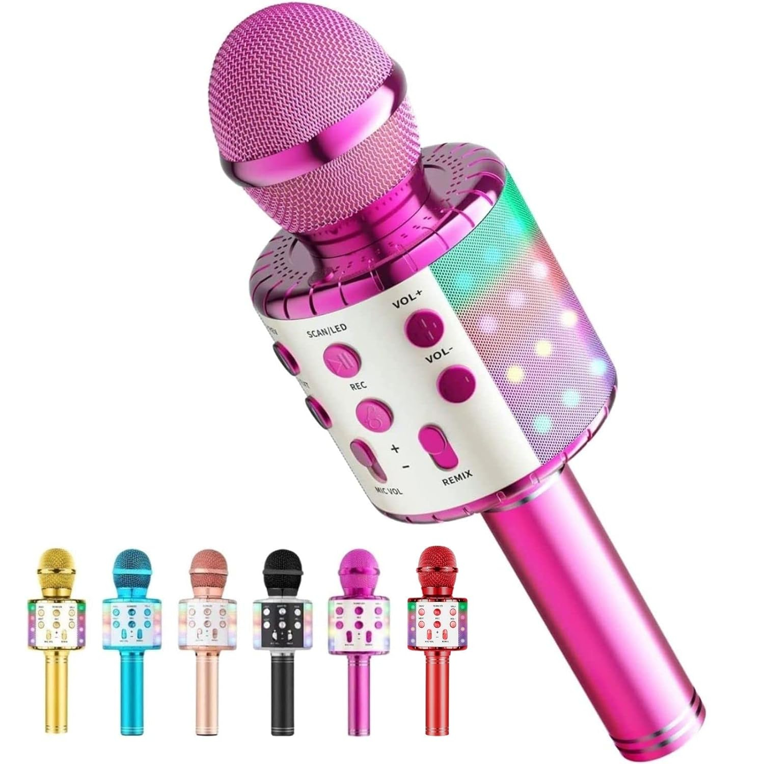 Wireless Bluetooth Karaoke Microphone for Kids,Singing Microphone with LED Lights Karaoke Machine Portable Mic Speaker Player
